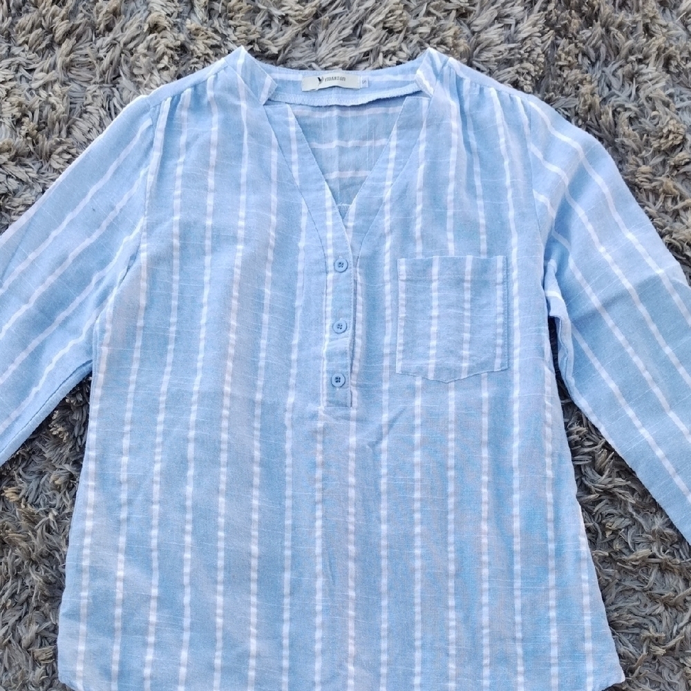 Yidarton Blue and White Striped Blouse